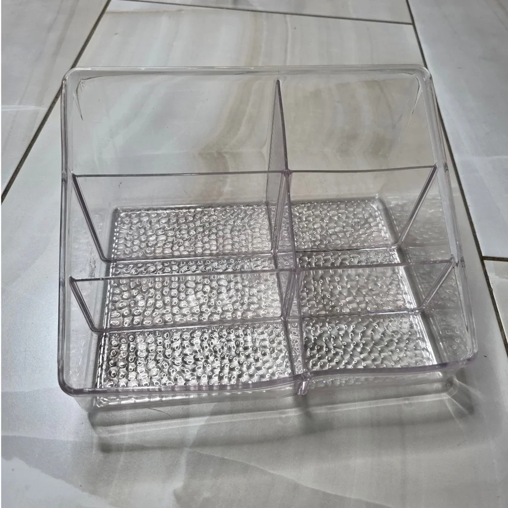 Clear Acrylic 6 Compartment Makeup Organizer Textured‎ Base Vanity Caddy L1